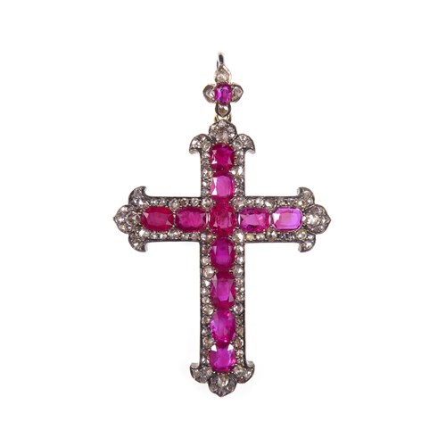 Antique ruby and diamond cross pendant
